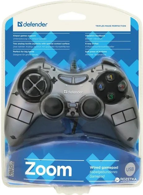 Проводной геймпад Defender Zoom PC Silver/Black (64244)