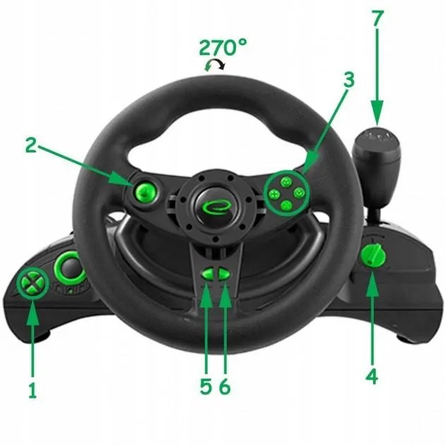Игровой проводной руль Esperanza PC/PS3 Black/Green (EGW102)