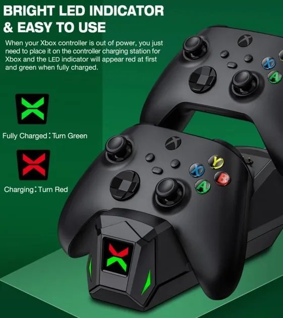 Док-станция BEBONCOOL + 2 аккумулятора 2555 mAh для геймпадов Xbox One (S/X) / Elite / Series (S/X) Black