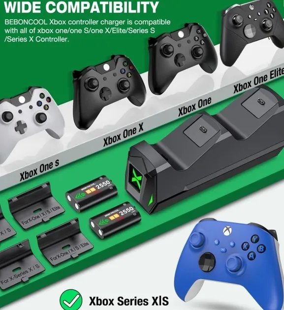 Док-станция BEBONCOOL + 2 аккумулятора 2555 mAh для геймпадов Xbox One (S/X) / Elite / Series (S/X) Black