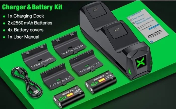 Док-станция BEBONCOOL + 2 аккумулятора 2555 mAh для геймпадов Xbox One (S/X) / Elite / Series (S/X) Black