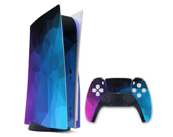Виниловая наклейка на Sony PlayStation PS5 консоль и контроллер с принтом 3D омбре, арт.700357