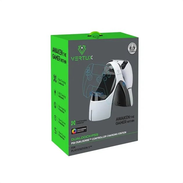 Зарядна станція Vertux DualDock-PS5 для двох геймпадів PlayStation 5 Dualsense White (dualdock-ps5.white)