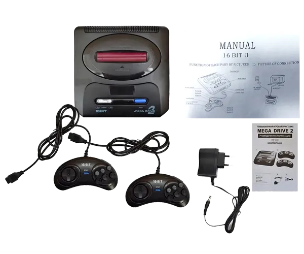 Игровая приставка Sega Mega Drive 2 (368 встроенных игр + поддержка картриджей) ретро консоль черная (24335-Sega2_468)
