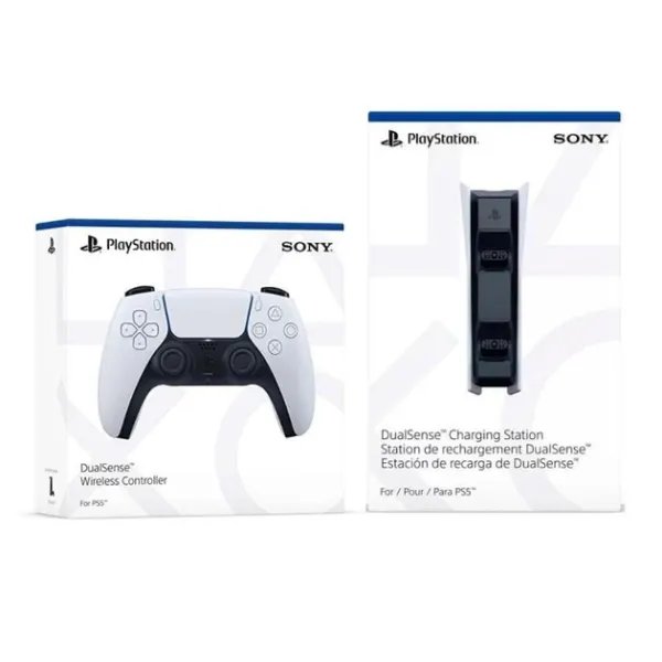 Комплект Геймпад Беспроводной Контроллер Sony PlayStation (PS5) DualSense White + Зарядная станция Держатель для Геймпада Sony DualSense Charging Station