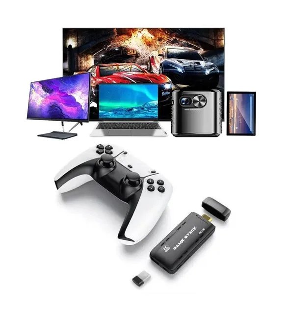 Игровая HDMI консоль приставка беспроводная портативная эмулятор PSP, N64, PS1 с картой памяти на 64 Гб 10000 игр (474508-Prob) Белая