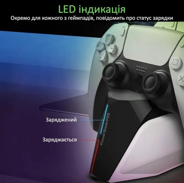 Зарядка для джойстика PS5 Beboncool Док Станция для PlayStation 5 PS5 DualSense на 2 геймпада с LED подсветкой P5 Белый