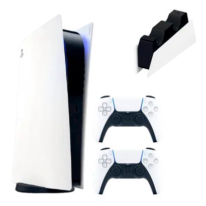 Набор Консоль Sony PlayStation 5 Blu-ray 825GB White + Геймпад Беспроводной DualSense White + Зарядное Проводное устройство для DualSense