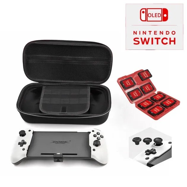 Защитный кейс-чехол и геймпад DOBE для консоли Nintendo Switch / NS OLED, слоты под игровые картриджи, USB Type-C зарядка Power Delivery (PD) контроллер, джойстик