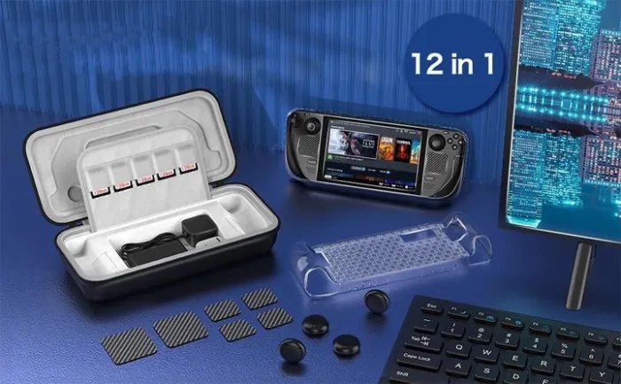 Защитный супер комплект 12 в 1 HEYSTOP для Steam Deck Кейс + Бампер + Накладки + Наклейки