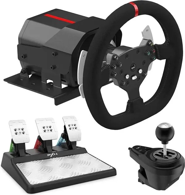 Игровой гоночный руль с тремя педалями и коробкой передач 3в1 PXN Racing-V10 вращение 270°/900°, для PC/PS3/PS4/XBOX/SWITCH