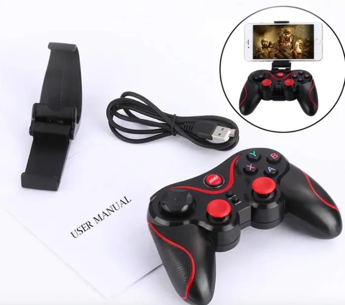 Беспроводной геймпад 30 hour Pro Bluetooth джойстик для Sony PlayStation, ПК, телевизора с держателем телефона Черный
