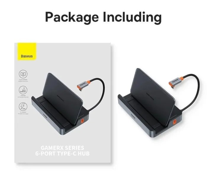 Док-станция Baseus 6в1 100W для Steam Deck|Macbook|iPad|Android (HDMI 4K/ Ethernet/ 3хUSB 3.0/ USB-C 100W)