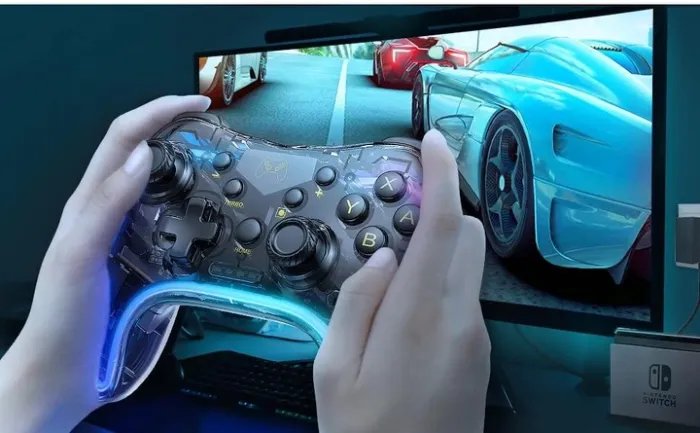 Прозрачный беспроводной геймпад с RGB подсветкой для Nintendo Switch / Lite / OLED / Android / PC / IOS /Black