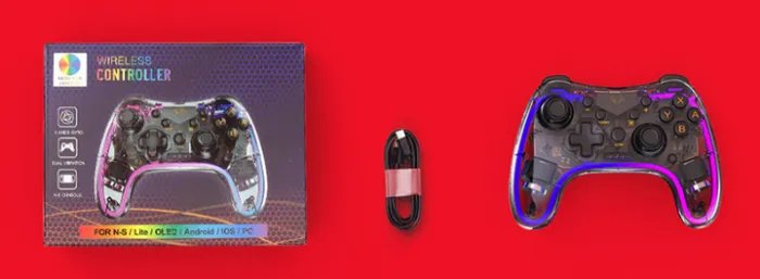 Прозрачный беспроводной геймпад с RGB подсветкой для Nintendo Switch / Lite / OLED / Android / PC / IOS /Black