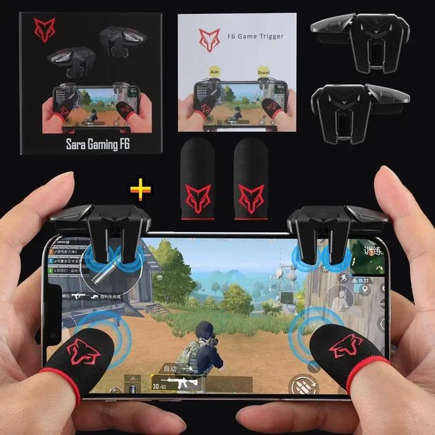 Комплект Sarafox F6 игровые тригеры 2 шт + напальчники для телефона 2 шт PUBG Mobile Call Of Duty 2 StandOFF