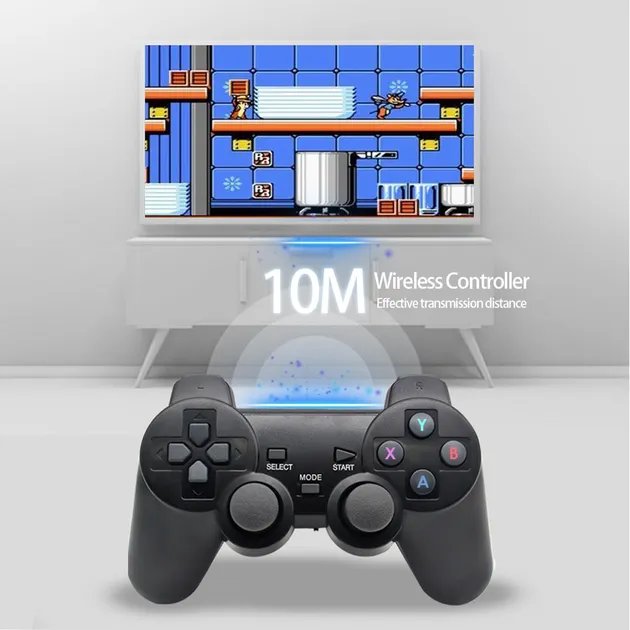 Телевизионная игровая приставка с двумя беспроводными геймпадами 2.4G Gen Game Mini Stick 4k HDMI с встроенными играми Dendy, Sega, Аркадные игры, Game Boy, Nintendo, Atari, PlayStation 1