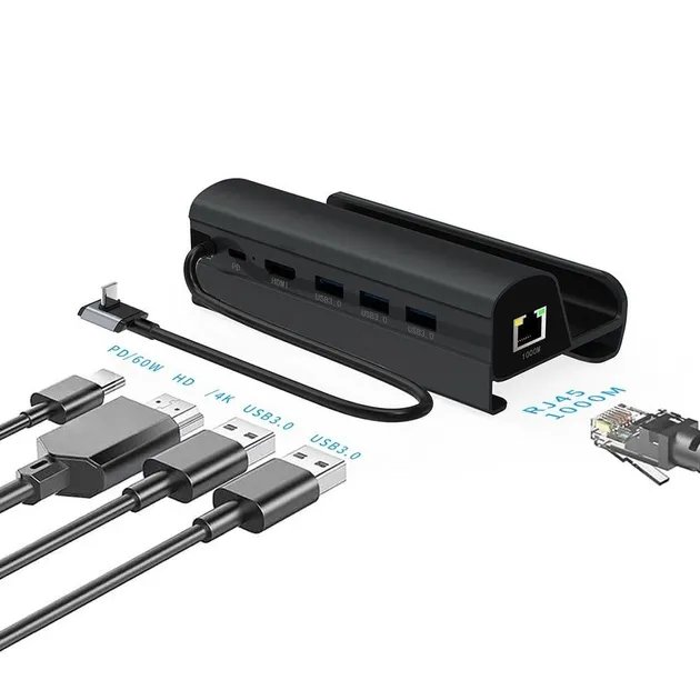 Док-станція 6 в 1 VKTECH HC86 для Steam Deck/LAN/HDMI/USB/Black