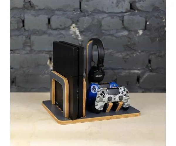 Підставка для приставки PS4 та PS5 DROM підставка для джойстиків та аксесуарів графітова підставка для навушників