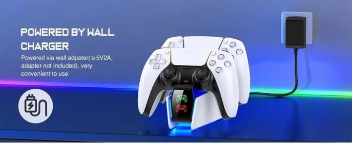 Зарядка для джойстика PS 5 Chargings Station BebonCool Док Станция для PlayStation 5 PS 5 DualSense Dualsense Edge на 2 геймпада с LED RGB подсветкой Белый
