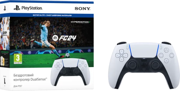 Беспроводной геймпад PlayStation 5 Dualsense White для PS5/PS 5 Digital Edition + Игра EA SPORTS FC24 (1000040600)