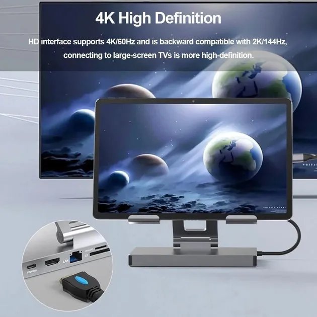 Док-станція 9в1 для Steam Deck|iPad|Android (HDMI 4K/Ethernet/ 3хUSB 3.0/ USB-C 100W/3.5мм/SD/TF)