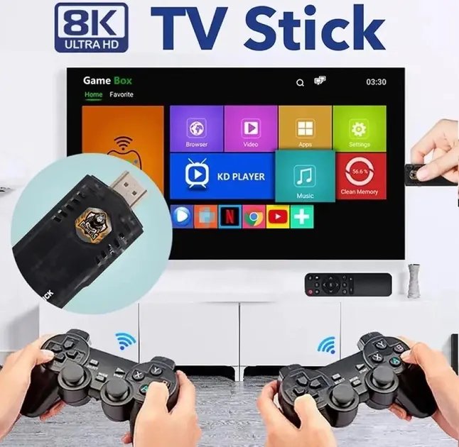 Приставка игровая к телевизору X8 4K Android TV беспроводные джойстики