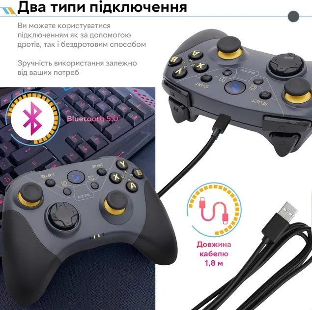 Беспроводной геймпад RZTK GamePad BT5.0 PC/iOS/Android/PS3/PS4 Grey