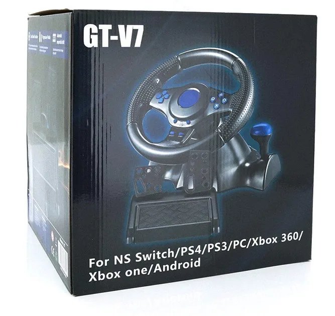 Руль игровой вибрационный с педалями Voltronic GTV7 для Switch/Xbox One/Xbox 360/PS4/PS2/PS3/PC