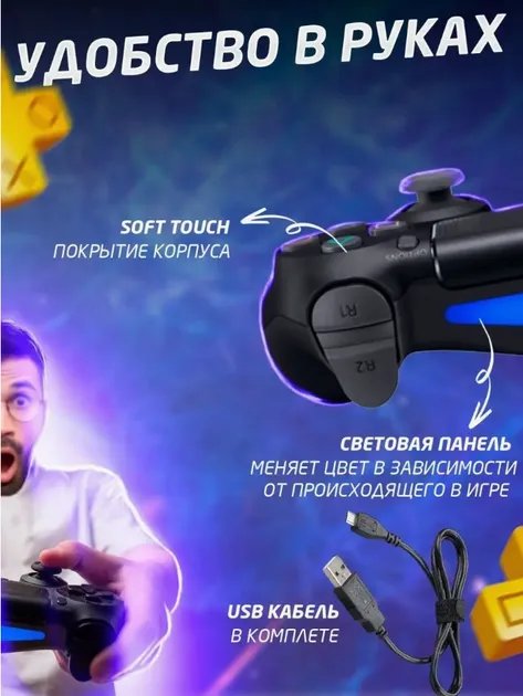 Джойстик PlayStation 4 Double Shock 4 Wireless Controller геймпад плейстейшн 4 Черный
