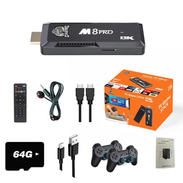 Игровая приставка Game Stick с Android Тв 64GB 10000 игр беспроводные джойстики M8PRO HD 4K