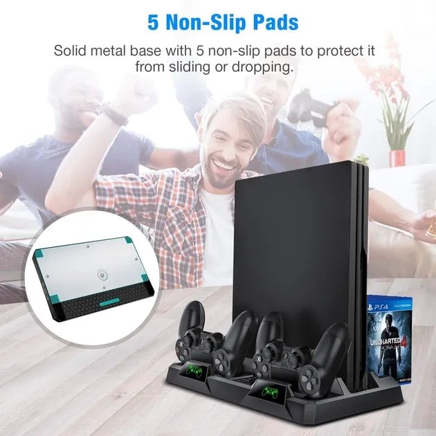 Зарядная док-станция для Playstation 4 / PS4 SLIM / PRO с 2 с LED зарядкой для 2-х геймпадов Dualshock и охлаждением консоли от DOBE (TP4-18119)